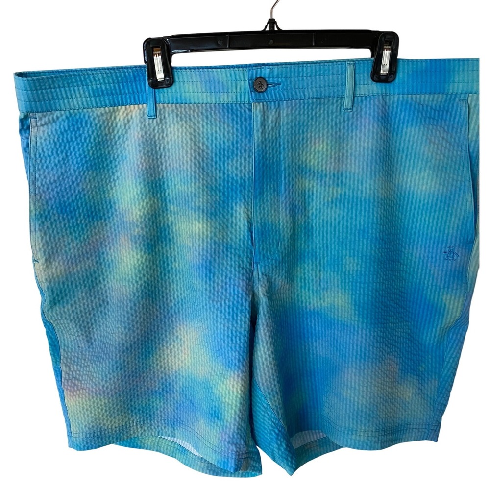 Original Penguin Men's Shorts Sz 42 Blue Tie Dye Seersucker Golf Casual EUC‎